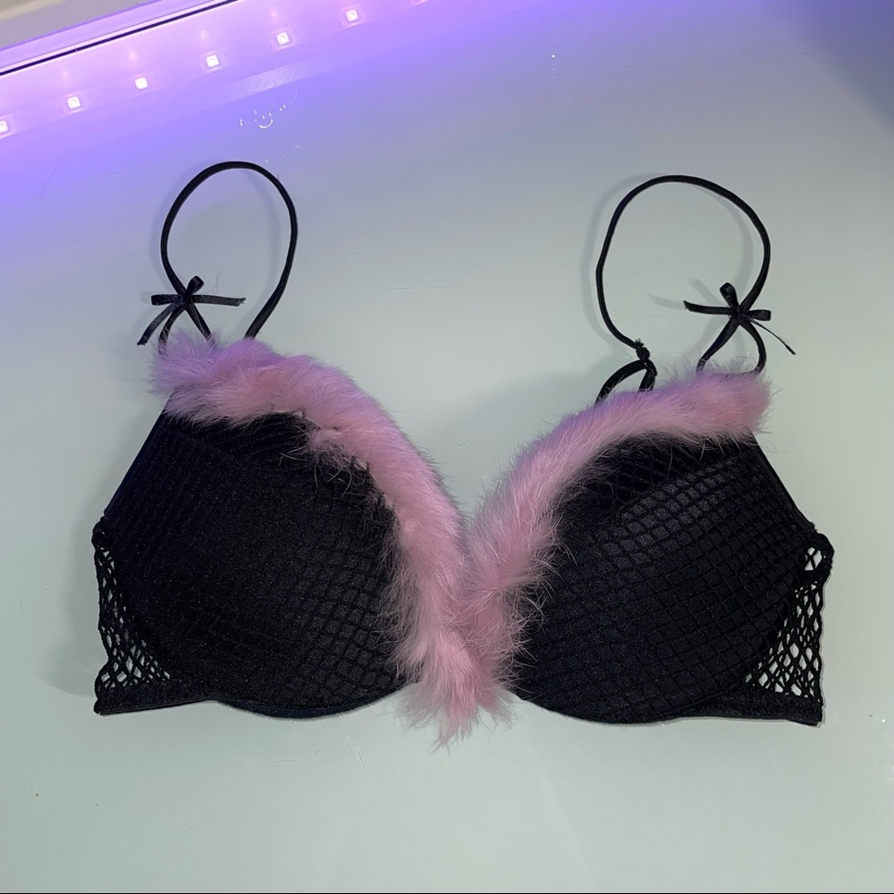 LA PERLA Black Label - Purple Fur and Black Mesh Bra - size 2 - Never worn